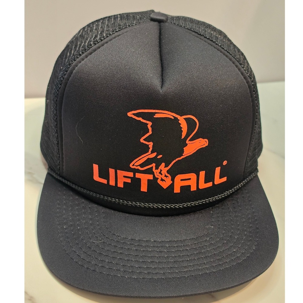 Lift-All‎ Logo Trucker Hat Black Orange Mesh Snapback Cap Speedway Tag Mens